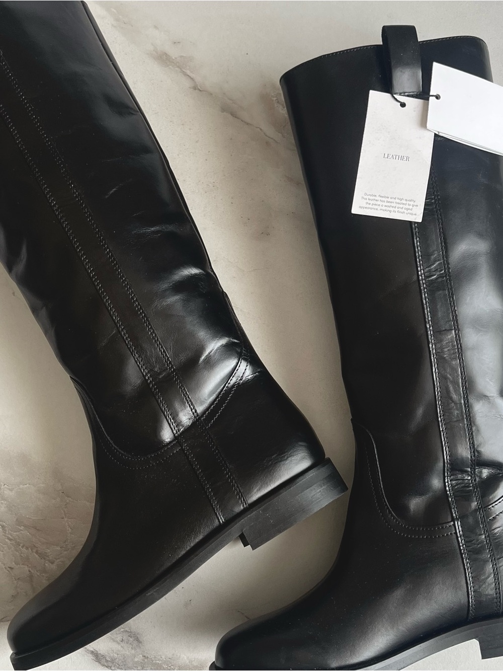 Mango genuine leather  Black Leather Knee-High riding Boots